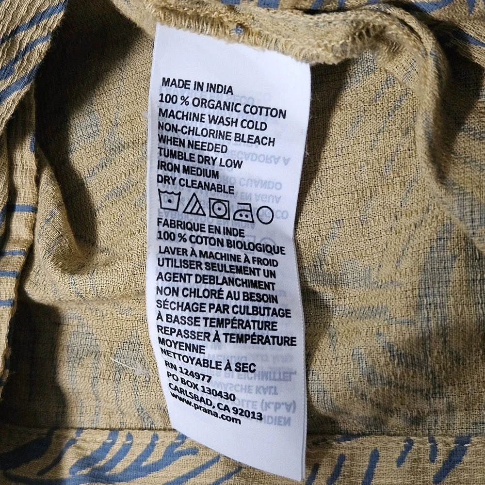 PrAna Organic Cotton Wrap Tulip Skirt Blue Tropical Leaf Mustard Boho Summer L - Picture 9 of 9